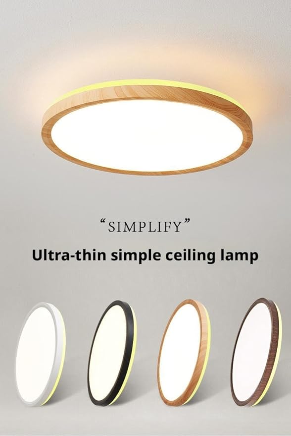 Ultra-Thin LED Ceiling Light for Bedroom, Wood Grain Finish, Flush Mount, Asian-Inspired Design, Flicker-Free & Dimmable, Eye Care Lighting(Log Color,11.81 * 11.81 * 1.77inch)