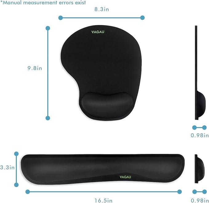 VAGAU Premium Keyboard Wrist Rest and Mouse Pad Wrist Support, Ergonomic Memory Foam Set for Office, Laptop, Mac, Computer and Gaming, Comfortable Typing (2 Pack)