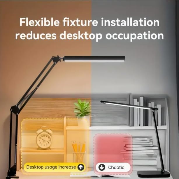 HomeBeyond LED Desk Lamp – 12W Adjustable Swing Arm Light with 5 Color Modes & 10 Brightness Levels, Black, Eye-Caring Table Lamp for Home and Office