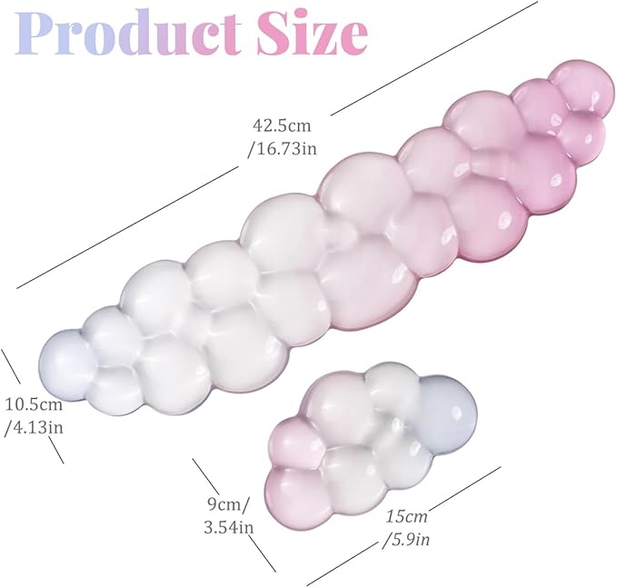 Gel Keyboard Wrist Rest Cloud Set, Clear Ergonomic Wrist Support and Arm Support Keyboard Rest for Typing Pain Relief, with Non-Slip Soft Washable Wrist Rest(Pink Blue)