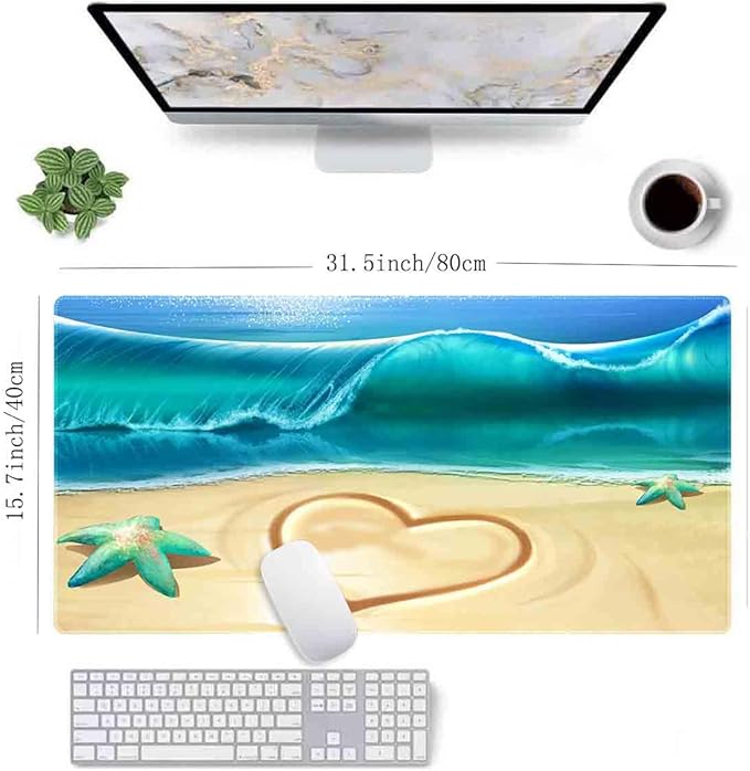 Love on The Beach Non-Slip Rubber Large Mouse pad for Desk,Large Gaming Mouse Pad XXL Extended Mouse pad with Stitched Edges Non-Slip Base Water Resist Pad Desk Mat 35.4x15.7inch