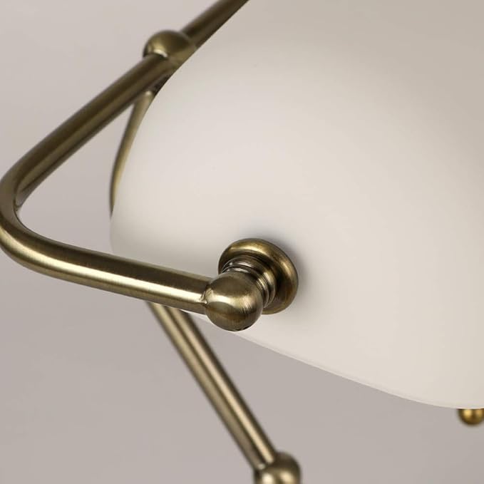 Newrays Glass Bankers Desk Lamp with Pull Chain Switch Plug in Fixture,Satin Brass Finish (White)