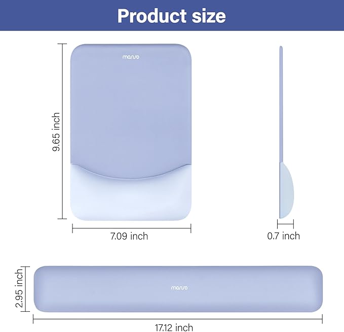 MOSISO Wrist Rest Support for Mouse Pad&Keyboard Set, Rectangular Ergonomic Mousepad Non-Slip Base Home/Office Easy Typing Pad with Neoprene Cloth&Raised Silicone Lining, Slate Blue