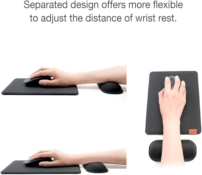 SenseAGE Ergonomic Detachable Mouse Pad with Wrist Rest Support, Adjustable Placement, Non-Slip Base, for Computer & Laptop, Office Desk Accessories, 9.7 x 7.3 in (Black)