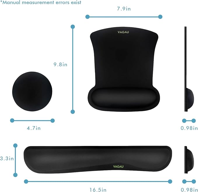 VAGAU Premium Keyboard Wrist Rest and Mouse Pad Wrist Support, Ergonomic Memory Foam Set for Office, Laptop, Mac, Computer and Gaming, Comfortable Typing (C-Black)