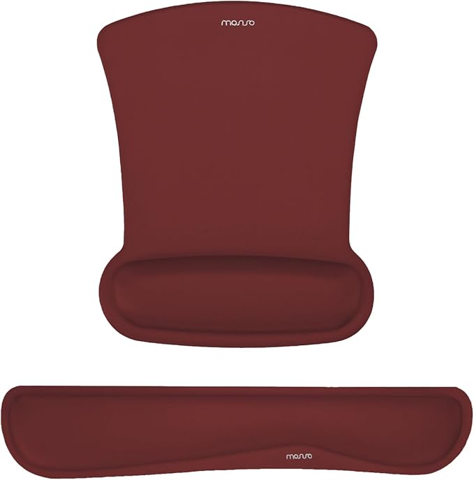 MOSISO Wrist Rest Support for Mouse Pad & Keyboard Set, Ergonomic Mousepad Non-Slip Base Home/Office Easy Typing Cushion with Neoprene Cloth & Raised Memory Foam, Wine Red