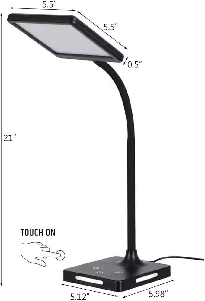 HomeConcept Brilli 21" H Charge Up Circadian LED Desk Lamp (Set of 2), Black Finish with Touch Switch, Night Light on Base