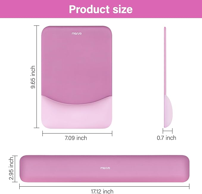 MOSISO Wrist Rest Support for Mouse Pad&Keyboard Set, Rectangular Ergonomic Mousepad Non-Slip Base Home/Office Easy Typing Pad with Neoprene Cloth&Raised Silicone Lining, Rose Red