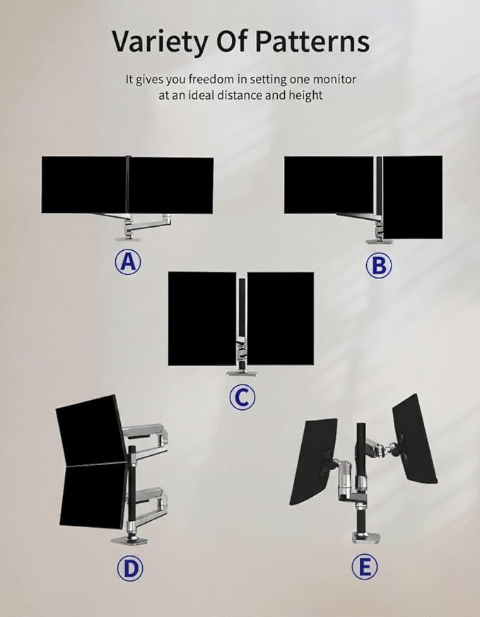 Premium Dual Monitor Stand for Desk, High-Grade Aluminum Stacked Monitor Arm with Heavy-Duty Mechanical Spring, Adjustable Vertical Double Monitor Mount for 13-40 inch Screens, Silver