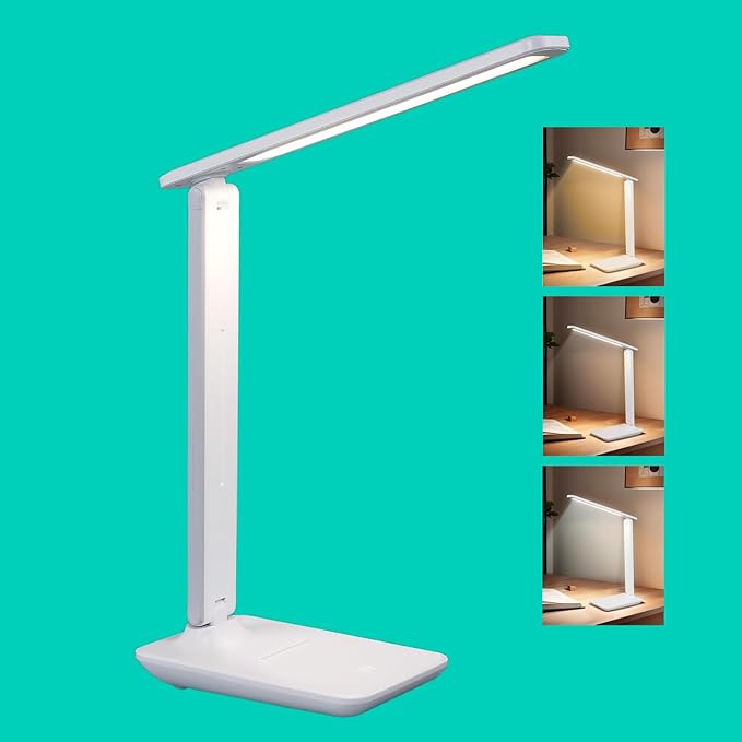 WOOST Cordless Desk Lamp, Small Desk Lamp, LED Rechargeable Travel Desk Light, Portable, Eye-Friendly, Foldable, Wireless Table Lamp with 3 Color Modes, Touch Control, Dimmable, Nail Light for Desk