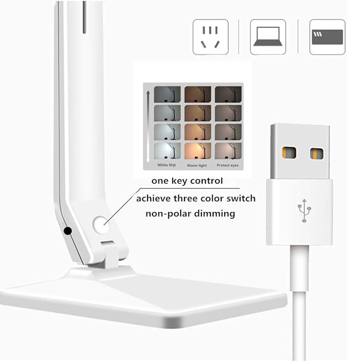 LED Desk Lamp One Key Touch Control Eye-Caring Table Lamps 3 Color Modes Non-Polar Dimmable Foldable for Study Office Bedroom Gift (Black)