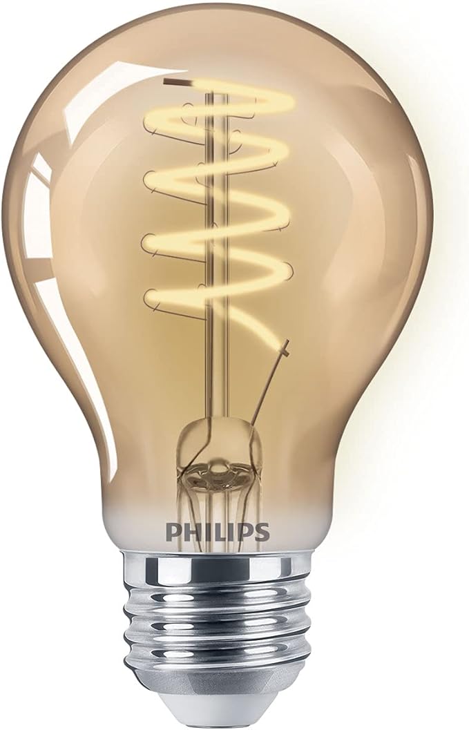 Philips LED Vintage Flicker-Free Amber Spiral A19, Dimmable, Eyecomfort Technology, 400 Lumen, Amber Light(2000K), 6.5W:60W, Title 20 Certified, E26 Base, 2-Pack (565796)