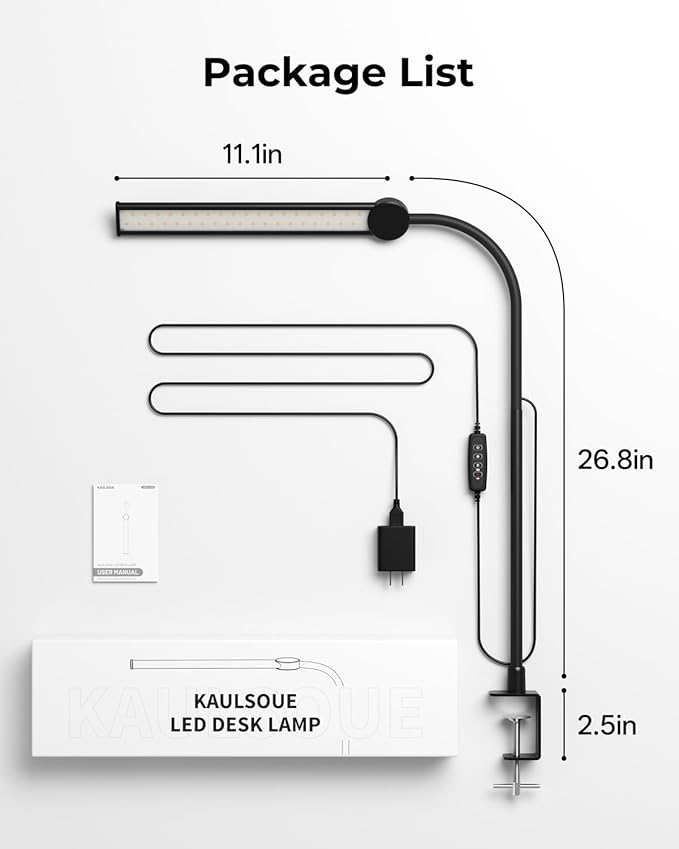 Desk Lamp with Clamp, Eye Caring LED Desk Lamp for Home Office with Gooseneck, Clip on Light with 3 Color Modes for Working, Reading, Drawing