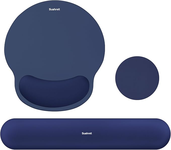 Mouse Pad and Keyboard Wrist Rest, 3-in-1 Gel Memory Foam Ergonomic Mouse Pad with Wrist Rest Set, Gaming Mousepad Arm Cushion Support for Computer Office Desk Accessories Cute Setup,Dark Blue