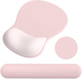 Ergonomic Mouse Pad with Wrist Rest and Keyboard Wrist Rest, Gel Mousepad and Wrist Rest for Computer Keyboard, Non-Slip PU Base, Pink Mouse Pad with Wrist Support for Gaming, Office