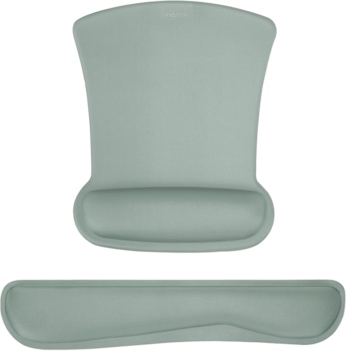MOSISO Wrist Rest Support for Mouse Pad & Keyboard Set, Ergonomic Mousepad Non-Slip Base Home/Office Easy Typing Cushion with Neoprene Cloth & Raised Memory Foam, Antique Green