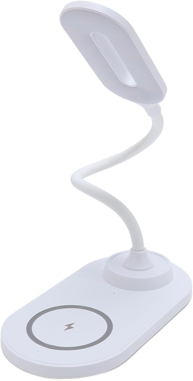 Zunate Desk Lamp with Wireless Charger, Eye Caring, Type C Input 360 Adjustable Reading Lamp with Wireless Charger for Phone Earphone LED Desk for Home Office (White)