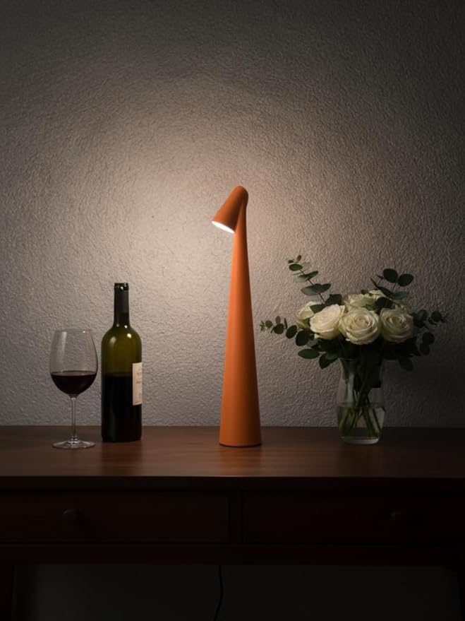 LED Desk Lamp with Touch Control, 3 Color Modes, Portable, Cordless, USB-C Rechargeable, Modern Table Light for Office, Bedroom, Portable, with Multiple Finishes (Orange, Large)
