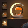 LED Table Lamp with Wireless Charging, Crescent Moon Design, Blue and Orange Sand Art Display, Orange