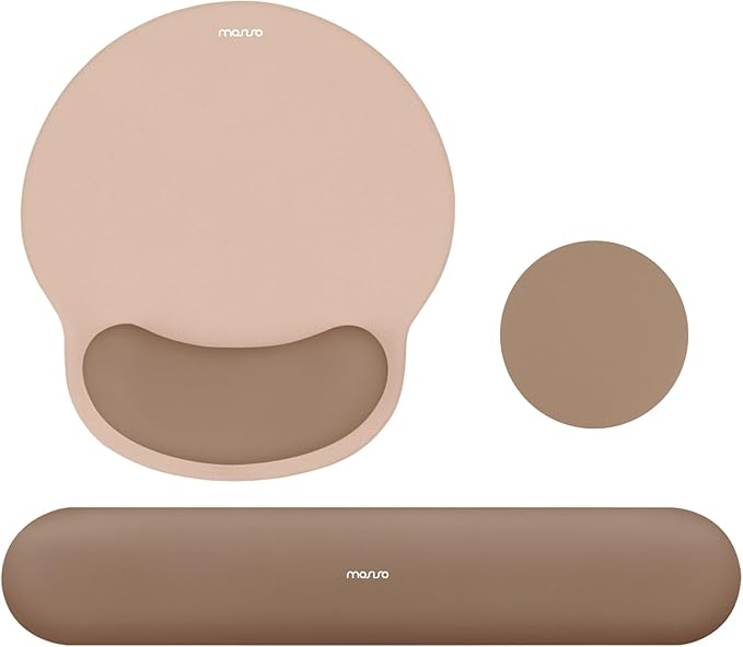 MOSISO Wrist Rest Support for Mouse Pad&Keyboard Set, Circle Curved Ergonomic Mousepad&Coaster Non-Slip Base Home/Office Wrist Support&Easy Typing Pad with Soft Cloth&Silicone Lining, Mocha
