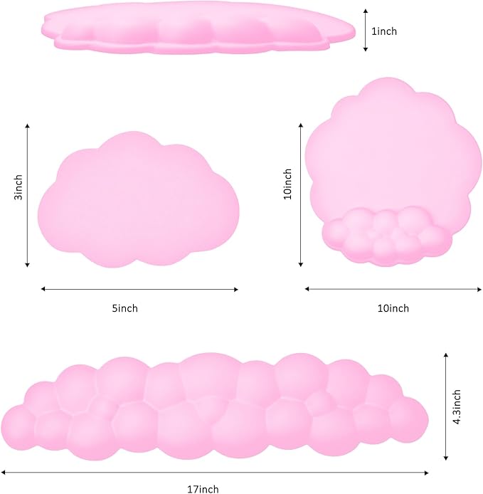 Cloud Keyboard and Mouse Wrist Rest Pad for Computer Arm- Ergonomic Wrist Support Mousepad with Non-Slip PU Base for Office, Gaming, and Home Use Anti-Fatigue(Pink)