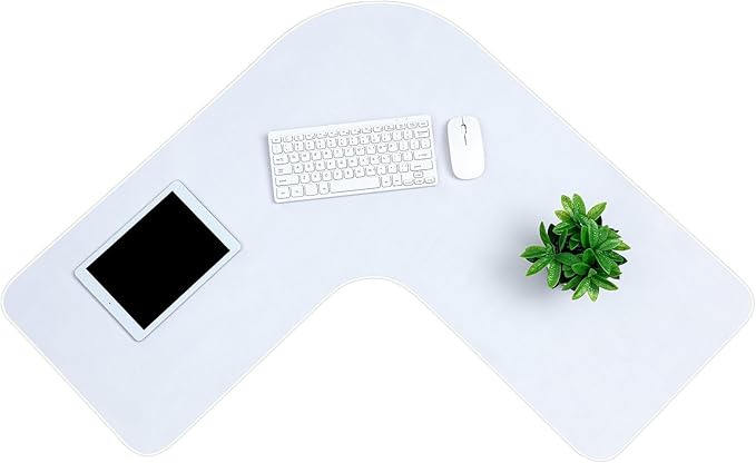 Amylove L Shaped Desk Mat Corner Mouse Pad Waterproof Large Rubber Corner Desk Mat for Office Home L Shaped Curved Keyboard Pad Gaming Setup Computer Protection Supplies, 36.2 Inches(White)