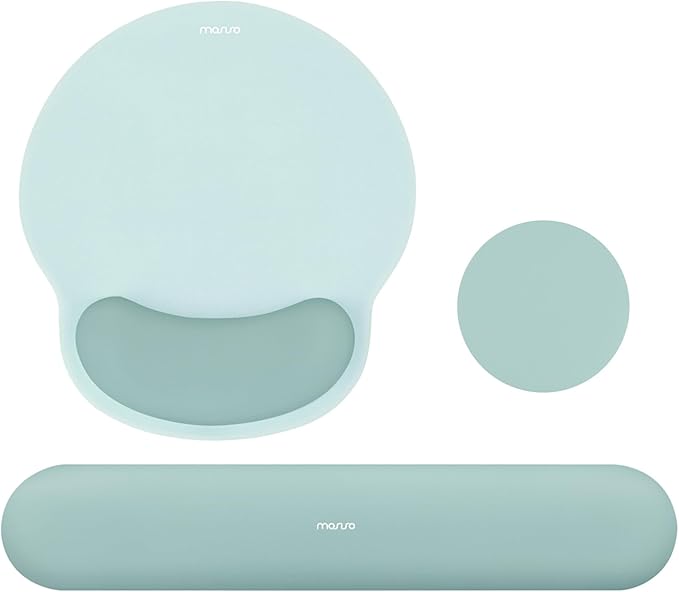 MOSISO Wrist Rest Support for Mouse Pad&Keyboard Set, Circle Curved Ergonomic Mousepad&Coaster Non-Slip Base Home/Office Wrist Support&Easy Typing Pad with Soft Cloth&Silicone Lining, Aquamarine