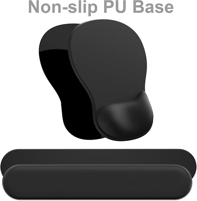 Ergonomic Mouse Pad with Wrist Rest and Keyboard Wrist Rest, Black Mousepad and Wrist Rest for Computer Keyboard, Non-Slip PU Base, Gel Mouse Pad with Wrist Support for Gaming, Office