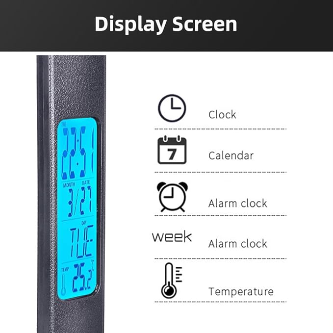 IHAO Multi-Functional Desk Lamp 10W Qi Wireless Charger 3 Color Modes 5 Brightness Levels Eye-Caring LED Light Faux Leather Finish Calendar Temperature Display Office Table Lamp TX26 Black