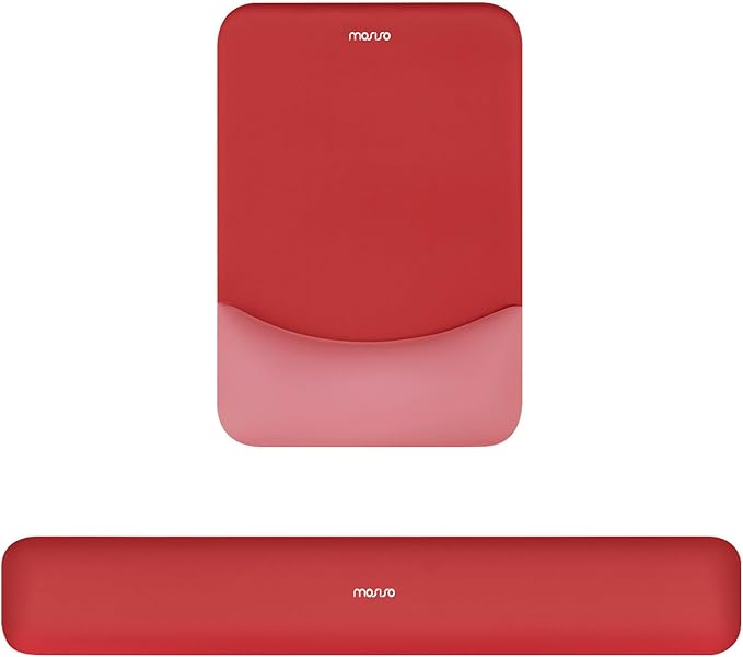 MOSISO Wrist Rest Support for Mouse Pad&Keyboard Set, Rectangular Ergonomic Mousepad Non-Slip Base Home/Office Easy Typing Pad with Neoprene Cloth&Raised Silicone Lining, Red