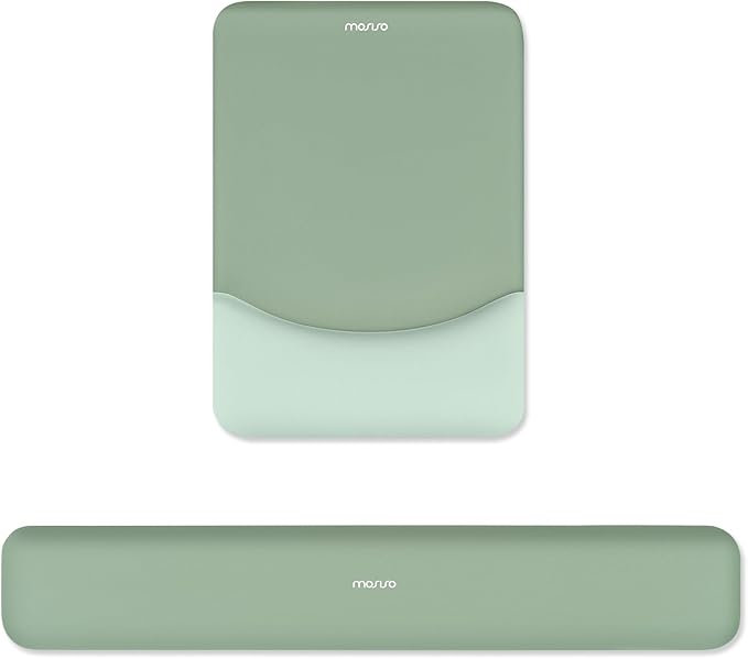 MOSISO Wrist Rest Support for Mouse Pad&Keyboard Set, Rectangular Ergonomic Mousepad Non-Slip Base Home/Office Easy Typing Pad with Neoprene Cloth&Raised Silicone Lining, Green