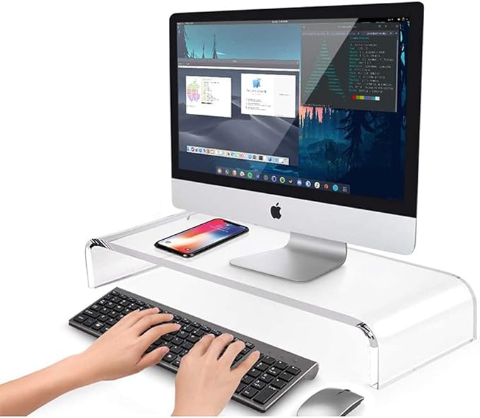 Acrylic Cat-Proof Laptop Stand & Keyboard Protector - 19.7" Clear Monitor Riser with Non-Slip Base for Home Office, Ergonomic Desk Organizer (Supports 50lbs)