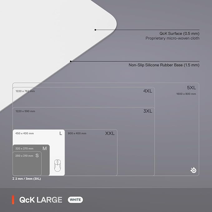 SteelSeries QcK Cloth Gaming Mouse Pad - Exclusive Micro-Woven Surface - Optimized for Gaming Sensors - Maximum Control - Size L - White