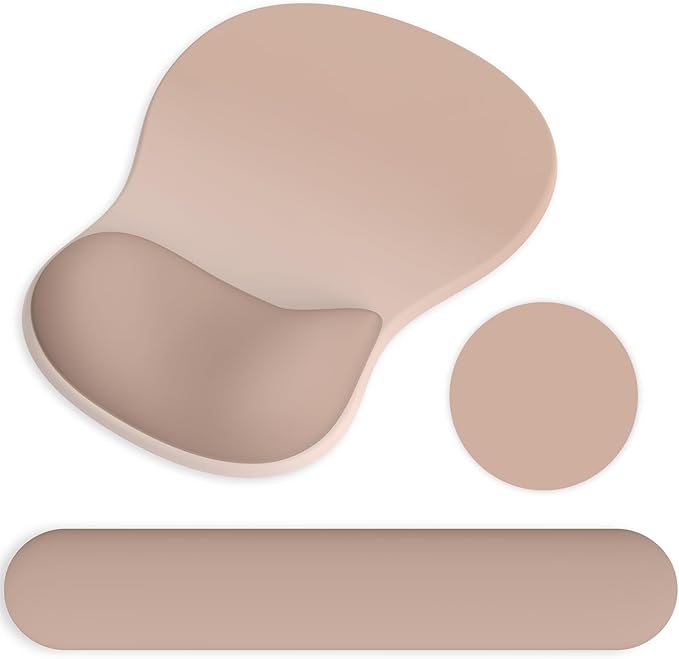 Ergonomic Mouse Pad with Wrist Rest and Keyboard Wrist Rest, Gel Mousepad and Wrist Rest for Computer Keyboard, Non-Slip PU Base, Mouse Pad with Wrist Support for Gaming, Office, Brown