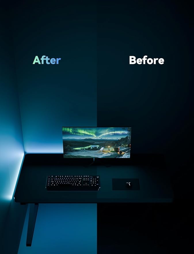 RGB Backlight for PC & Mac, LED Strip Light Sync with Screen Color or Music, Stick to The Edge of Your Desk, LEDs for Desk Gaming, USB Port, Software Control, 4.6ft / 1.6m