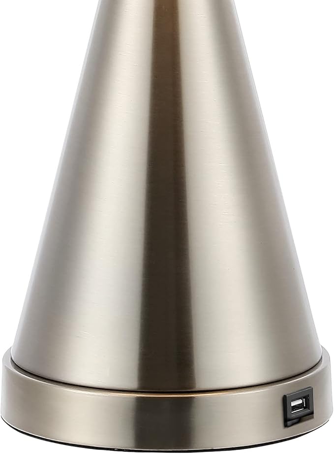 Eyely EYL4046A-SET2 Collins 26" Classic French Country Iron LED Table Lamp with USB Charging Port for Reading Room, Living Room, Office, Bedroom, Farmhouse, Coastal, Nickel (Set of 2)