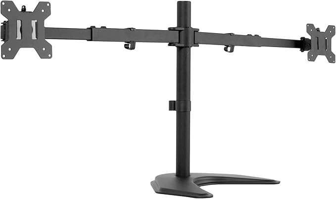 VIVO Premium Dual Ultra Wide LCD LED 27 to 38 inch Monitor Desk Stand, Heavy Duty, Free-Standing Telescoping Arms, Flush Wall Setup, Fits 2 Screens, Black, STAND-TS38B