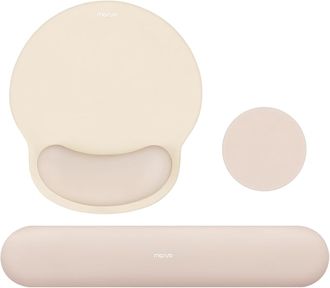 MOSISO Wrist Rest Support for Mouse Pad&Keyboard Set, Circle Curved Ergonomic Mousepad&Coaster Non-Slip Base Home/Office Wrist Support&Easy Typing Pad with Soft Cloth&Silicone Lining, Apricot
