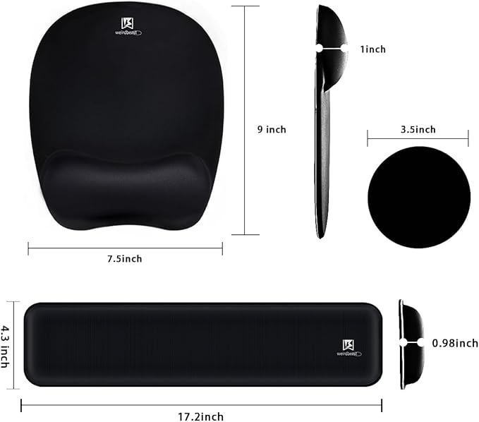 Ergonomic Keyboard Wrist Rest Pad and Mouse Pad Hand Support for Laptop Computer Wrist Rest Support Cushion Memory Foam Set for Office Gaming Easy Typing - Black