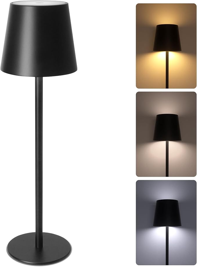 ORALUCE Cordless Table Lamp Rechargeable, Battery Operated LED Desk Lamp with USB Type-C Charging Port, 3 Color Stepless Dimming LED Lamp for Bedroom/Restaurant/Party/Coffee Shop/Camping/Bars, 1 Pack
