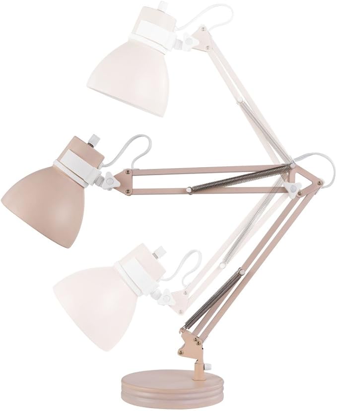 GLOBE Electric 52028 28" Swing Arm Architect Desk Lamp, Matte Rose Finish, White Accents, Rotary Switch on Shade, Partially Adjustable Arm, Modern Lighting for Bedroom or Office, E26 Base