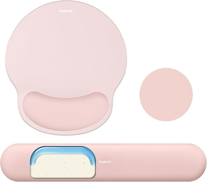 Mouse Pad and Keyboard Wrist Rest, 3-in-1 Gel Memory Foam Ergonomic Mouse Pad with Wrist Rest Set, Gaming Mousepad Arm Cushion Support for Computer Office Desk Accessories Cute Setup, Pink