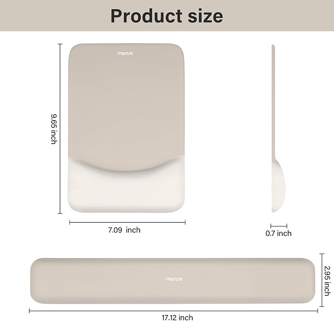 MOSISO Wrist Rest Support for Mouse Pad&Keyboard Set, Rectangular Ergonomic Mousepad Non-Slip Base Home/Office Easy Typing Pad with Neoprene Cloth&Raised Silicone Lining, Stone Gray