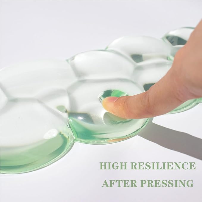 Clear Gel Wrist Rest for Keyboard and Mouse, Green Cloud Wrist Rest Set, Cute Ergonomic Silicone Wrist Rest for Computer Keyboard 60%/68%/75%