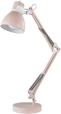 GLOBE Electric 52028 28" Swing Arm Architect Desk Lamp, Matte Rose Finish, White Accents, Rotary Switch on Shade, Partially Adjustable Arm, Modern Lighting for Bedroom or Office, E26 Base
