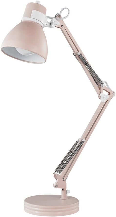 GLOBE Electric 52028 28" Swing Arm Architect Desk Lamp, Matte Rose Finish, White Accents, Rotary Switch on Shade, Partially Adjustable Arm, Modern Lighting for Bedroom or Office, E26 Base