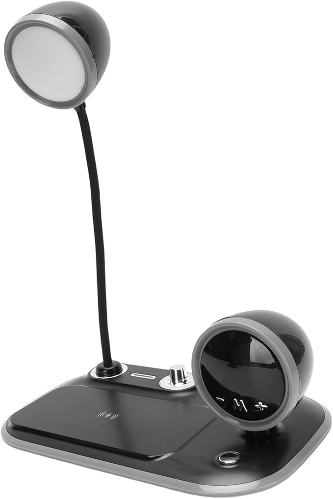 Pomya Black LED Desk Lamp with Wireless Charger | Dimmable White, Light, Eye Caring for Reading, 15W Fast Charging for iOS &, 360° Metal Gooseneck, Compact
