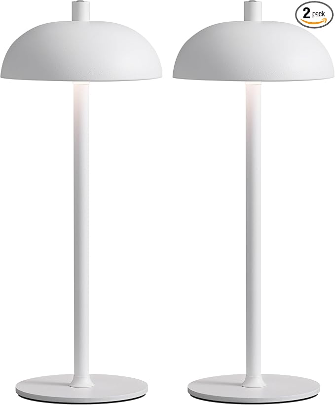 Cordless LED 12" Small Table Lamps Set of 2, Modern Portable Desk Lamp, 3 Color Dimming Rechargeable Battery Lights, for Bedroom, Outdoor, Restaurant, Bedside, Baby Night Light, Gifts (White)