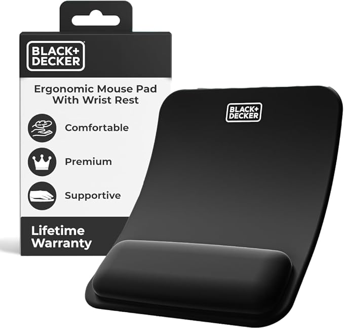 BLACK+DECKER Ergonomic Mouse Pad Wrist Support - Comfortable Mouse Pad Wrist Rest - Wrist Relief Gel Mousepad - Non-Slip Base Aesthetic Mousepad for Gaming, Home, Office - Perfect for Computer, Laptop