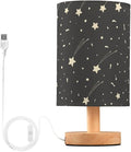 Black Star LED Table Lamp, Bedside Lamp with Linen Lampshade, Flicker-Free Eye Care USB Plug in Nightstand Lamp, for Bedroom and Office